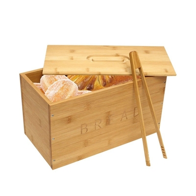 Caja de almacenamiento de pan de bambú natural de acabado brillante con clips de pan perfecto para nuestra cocina