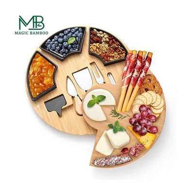 Plato de queso de bambú con plato de charcutería con utensilios Conjunto de cuchillo