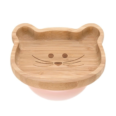 Logotipo personalizado Oso lindo Cuenco de bambú resistente a caídas con cuchara de alimentación Base de silicona