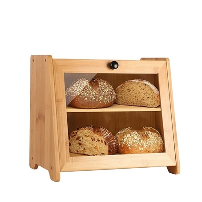 Glosario de 2 niveles Gran ventana transparente Almacenamiento de alimentos Caja de pan de bambú Capacidad 6-10L