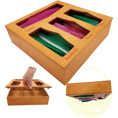 Dispensador de bolsas de almuerzo selladas de bambú clásico conveniente para cajas de almacenamiento naturales