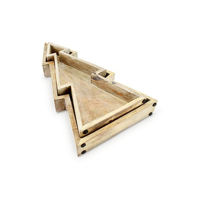 Platillos para servir Navidad sostenibles Conjunto de 2 platillos de árbol de Navidad de madera de bambú