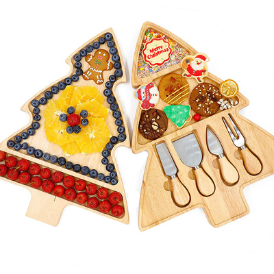 Árbol de Navidad Irregular Único Conjunto de tablero de charcutería y cuchillos hechos de bambú sólido