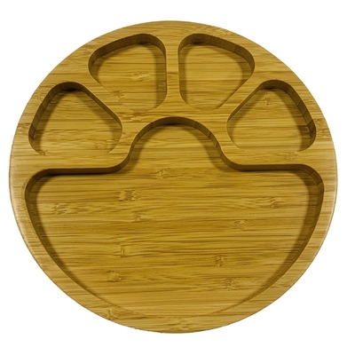 22*22*1.8cm Sostenible de bambú con forma de pata de perro Partisión redonda Plato de cena para sostenibles