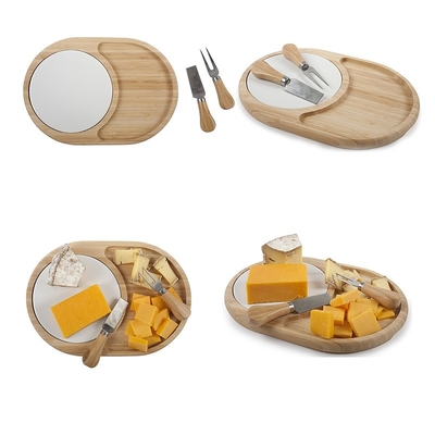 Tabla de corte de bambú grande y multifuncional sostenible con contenedores para herramientas de queso