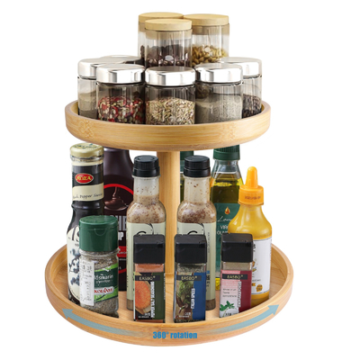 Estante Tipo 2 Nivel de bambú natural perezoso Susan Orgullista de tocadiscos para cocina moderna