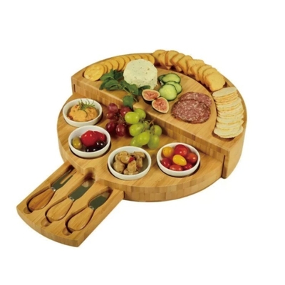 Mejor regalo bandeja de bambú tabla de corte de queso de forma redonda con cuchillo