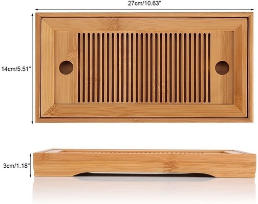 ODM bandejas de té de madera de bambú chino con desagüe sólido natural Nanzhu