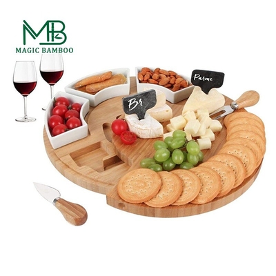 Cuencos de servidor de cerámica con tablero redondo de queso de bambú 33X33X5CM