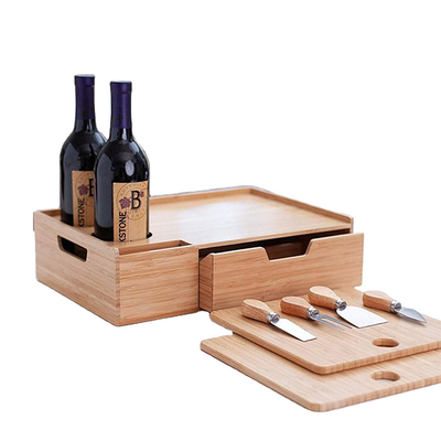 Estilo de diseño minimalista bandeja de bambú natural para vinos y comidas rústicas al aire libre