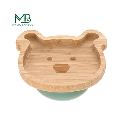 Logotipo personalizado Círculo de alimentación de bambú para bebés Plato de animales con equipo de succión para niños Plato de cena