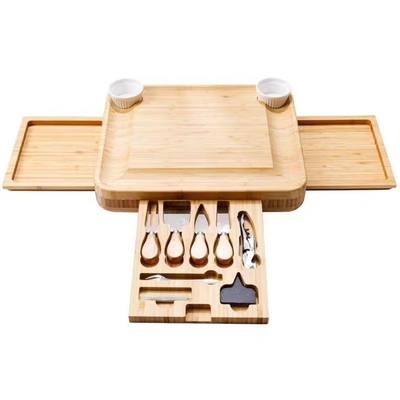 Tablas de bambú ecológicas de charcutería Bloques de corte de madera con juego de cubiertos