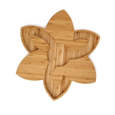 Plato de servicio de fiesta en forma de flor de bambú natural para cortar bloques