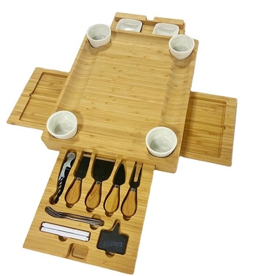 Tabla de corte de bambú natural para cocinas con cuchillos y cajones multifuncionales