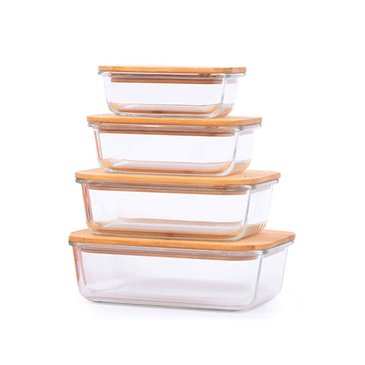 Jarrón de vidrio cuadrado de cocina Contenedor de caja de almuerzo con tapa de bambú personalizable y duradero