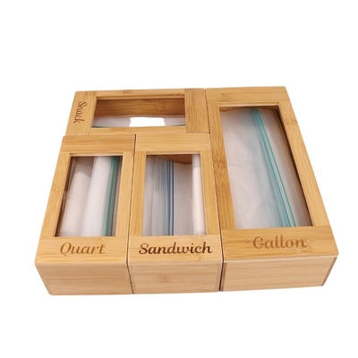 Rectángulo de bambú Bolsa de cierre de cerradura Bolsa de conservación de fresco de papel de aluminio plástico envoltura Organizador de almacenamiento para el cajón estilo separado 4