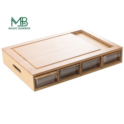 Certificado CE Cuatro cajones de bambú para la cocina Gran tabla de corte Almacenamiento de alimentos