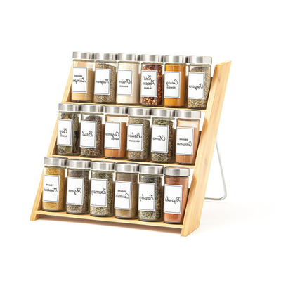 18 Jar Bamboo Spice Organizer Solución de ahorro de espacio para mostrador y cajón de cocina