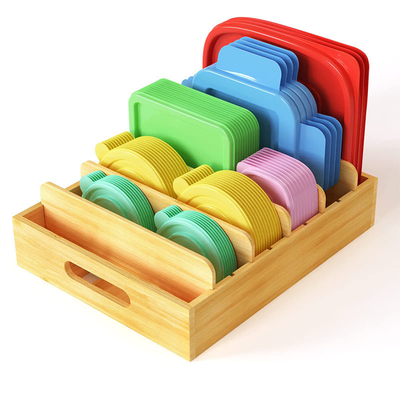 Organizador de tapa de contenedor de alimentos de bambú con divisores ajustables 30.49 x 25.41 x 6.36 cm