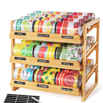 Alimentos de 3 niveles apilables de bambú puede sostener organizador de almacenamiento con etiqueta de etiqueta sostenible