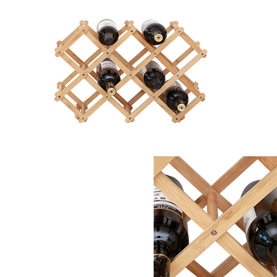 X Forma 10 Botellas Capacidad Plegable Estante libre Estante de vino de bambú para espacio de cocina