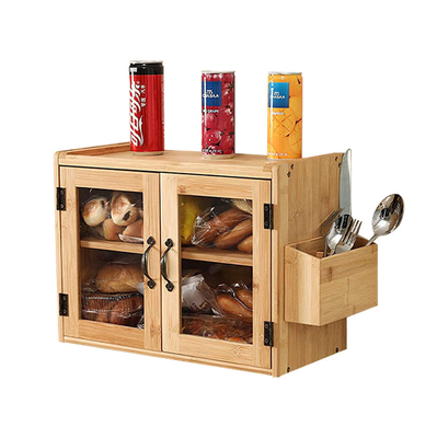 Caja de almacenamiento de pan de bambú directo con soporte de vajilla para cocina de diseño sostenible