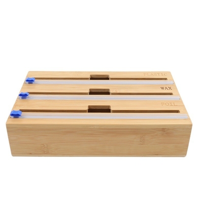 Dispensador de envoltura de cocina de 3 en 1 de montaje de pared rectangular Dispensador de envoltura de plástico magnético de papel de aluminio de bambú