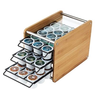 Caja de almacenamiento de K-cup de bambú de tres capas con 45 organizador de soporte CE / UE certificado