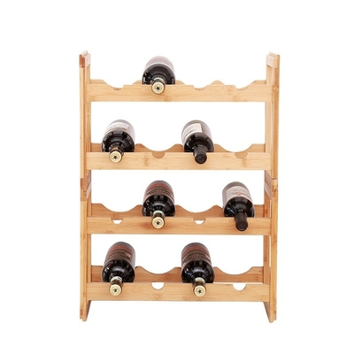 Estante para vinos no plegable de color natural de bambú directo con 4 capas y capacidad de 16 botellas