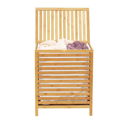 Cesta de ropa de bambú portátil con estante de tapa