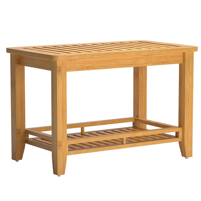 Transforma tu experiencia de ducha con este taburete de bambú y estante de almacenamiento
