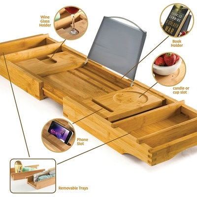Certificado CE Baño de bambú Caddy Tray para bañera