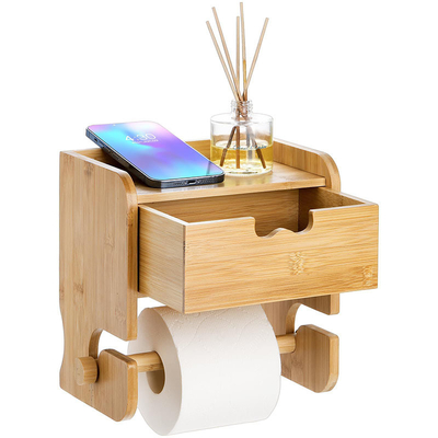 Estante de almacenamiento de baño personalizado montado en la pared soporte de papel higiénico de bambú