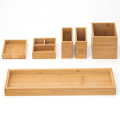 Organice su baño de manera eficiente con el conjunto de bandejas de bambú de 6 piezas 38x10.5x10.1cm