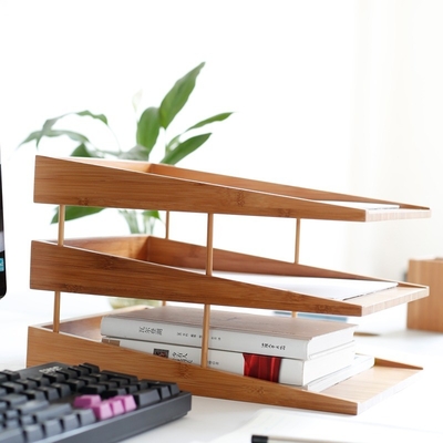 Organizador de archivos de escritorio de bambú natural para papel de oficina y solución de almacenamiento de revistas