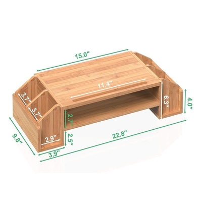 Conveniente soporte de monitor de bambú de 2 niveles con cajón de almacenamiento multifuncional de 58 * 25 * 16 cm