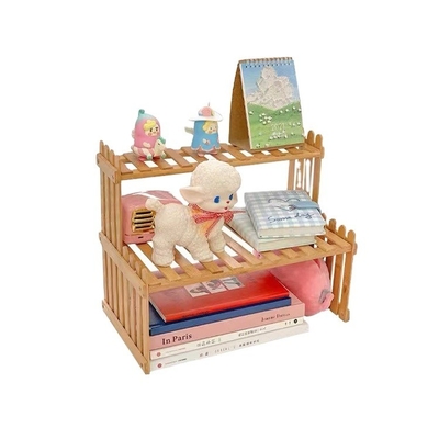 Contenedor de almacenamiento Bamboo planta de mesa natural de 2 capas para plantas pequeñas