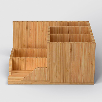 20x18x10cm Organizador de escritorio de bambú Portaplumas talladas para artículos de oficina Diseño clásico