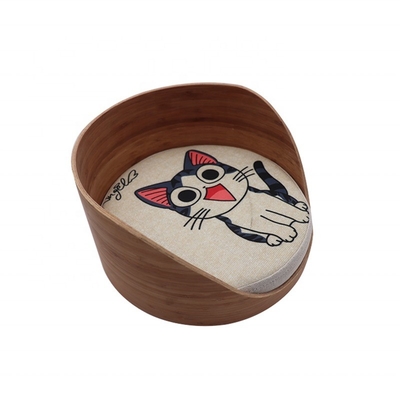Cuadro de cama para mascotas de madera redonda de interior