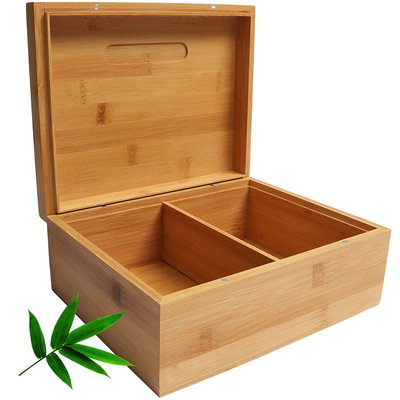 Diseño moderno Caja cuadrada de bambú con tapa y candado para almacenar joyas de té de tabaco 25.4 x 20.1 x 10.1 cm