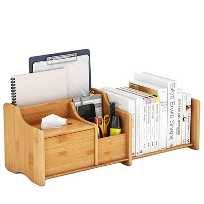 Caja de almacenamiento de bambú ajustable para la organización de oficinas 30-56.4 x 18.54 x 18.03cm