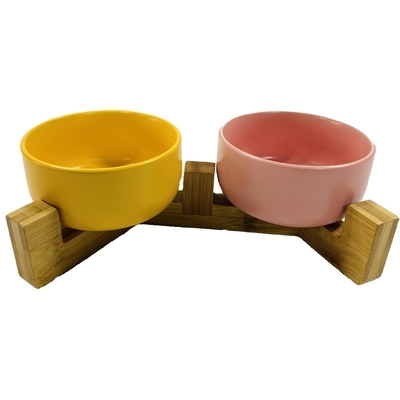 Bamboo sustentable 2 en 1 Diseño resistente anti-Rollover soporte de cuenco para perros para su sala de estar