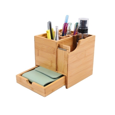 Almacenamiento de escritorio de madera de bambú 100% natural con 1 cajón estilo moderno y asequible