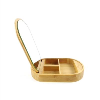 Cuadro de joyería de espejo oval de bambú Organizador de joyas Multi Dividido