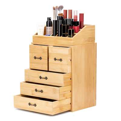Caja organizadora de maquillaje y joyería de madera de bambú