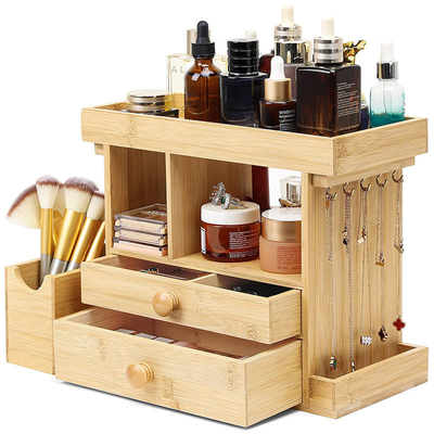 Caja de almacenamiento de organizador de joyas de madera de bambú con cajón