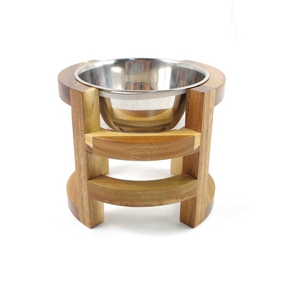 Hecho de estilo moderno elevado de bambú de madera alimentador de mascotas con cuencos de acero inoxidable
