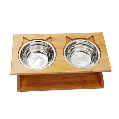 No plegable Rack Alturas ajustables elevados Sublimación de bambú Caniches para perros Alimentador para mascotas con soporte