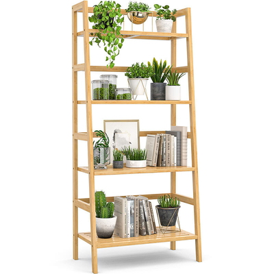 Librería abierta independiente Estante de libros de bambú Escalera de 4 niveles Estante para papel higiénico