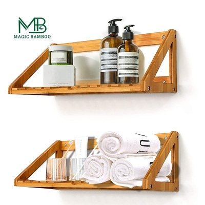 Esquina flotante de bambú Estante de la pared del baño Almacenamiento personalizado